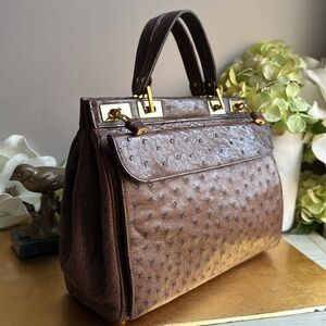 RARE EXOTIC! Scuola del Cuoio School of Leather Italian Ostrich Handbag